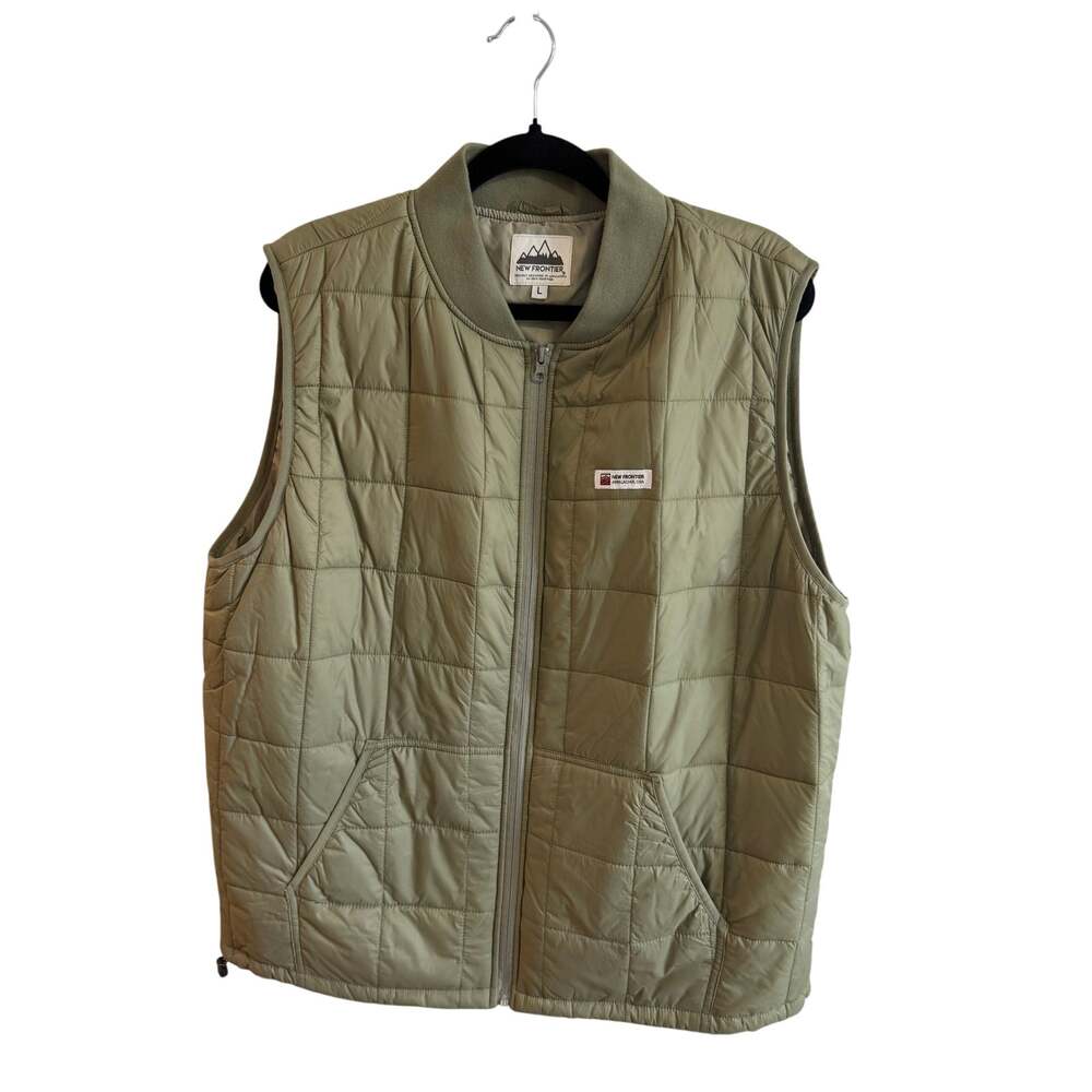 NEW FRONTIER TECH VEST Men’s Sz L Light Green Olive Puffer Quilt Appalachia